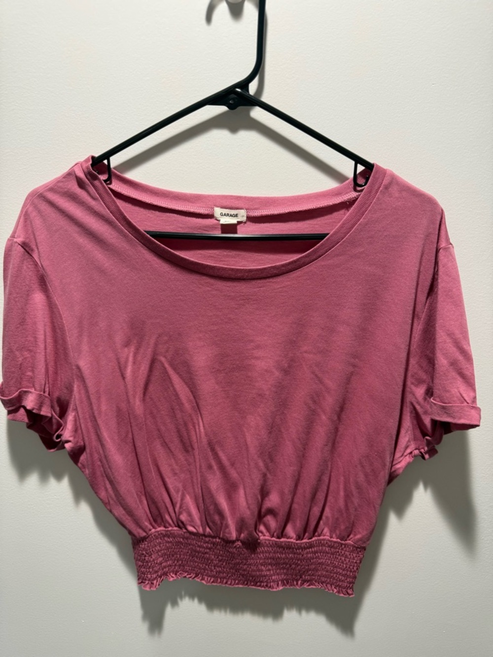 Garage Rose Pink Shirred-Waist Crop Tee